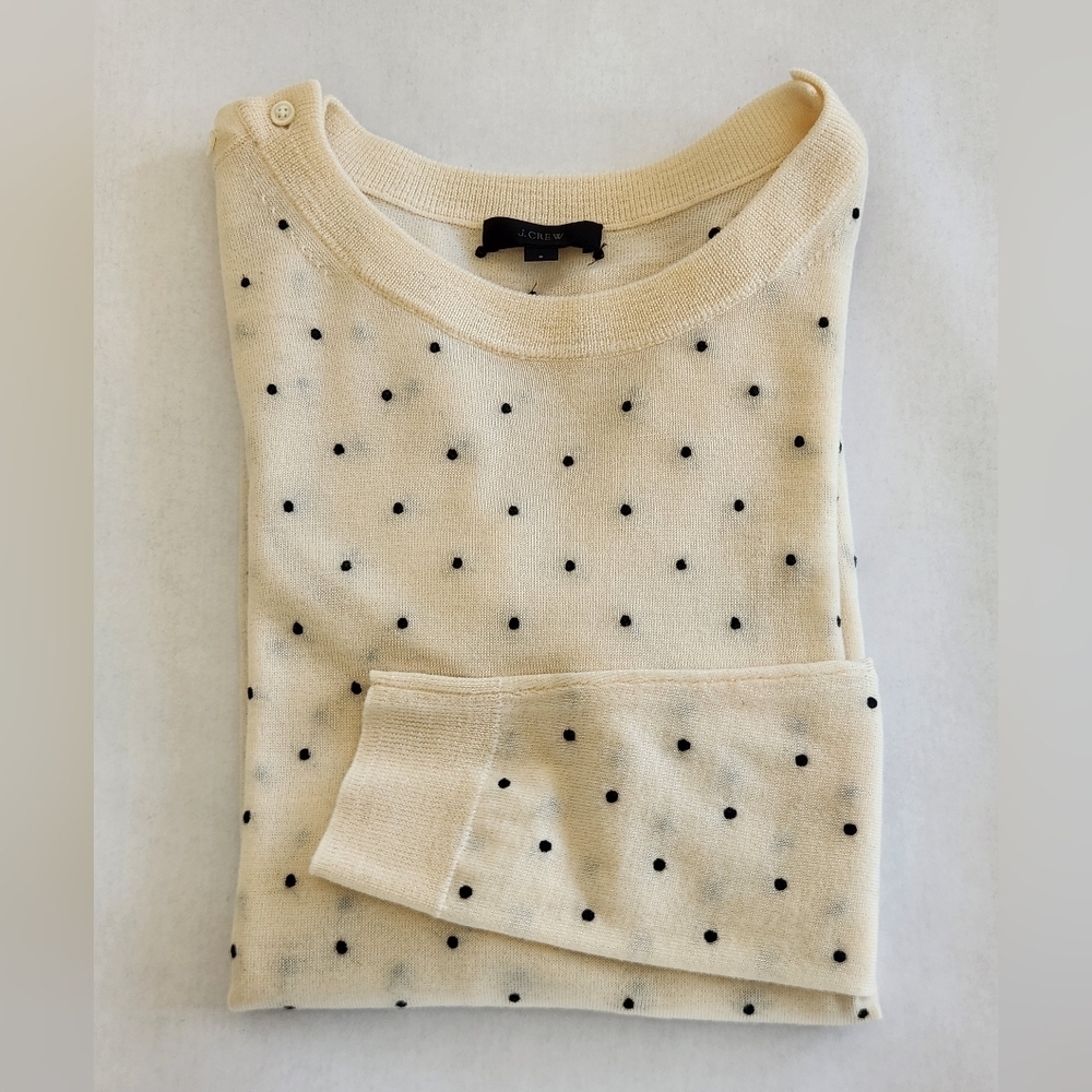 || J. CREW || Cream Sweater 100 Merino Wool  Long Sleeves Polka-dots Sz S
